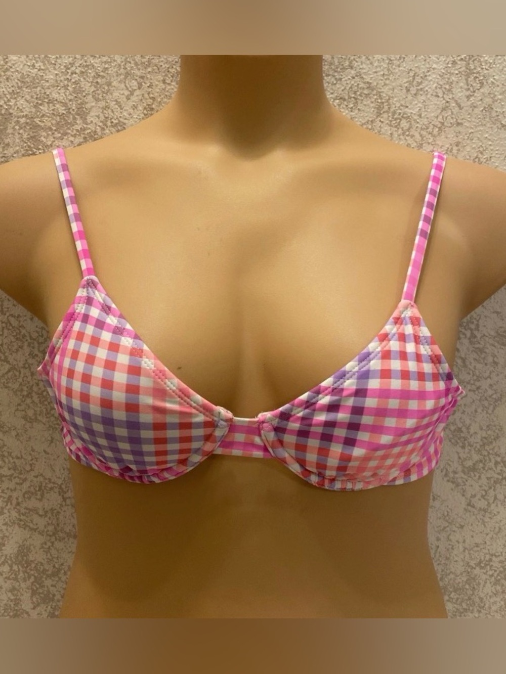 Xhilaration Pink, Orange & Purple Gingham Underwire Bikini Top